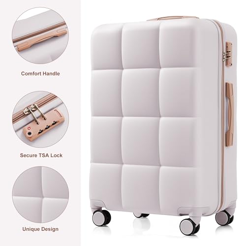 3-Piece Luggage Set with Cup Holder - Airline Approved ABS Hard Shell Suitcase, 360° Spinner Wheels & Side Hooks, Carry-On Compatible Lightweight Travel Luggage (Light Grey)2