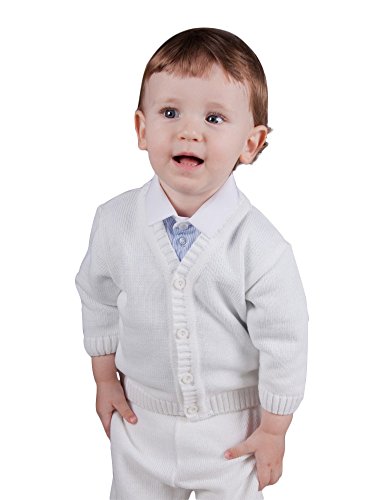 Boutique-Magique Gilet Blanc garçon Manches Longues pour baptême, Blanc, 10 ans