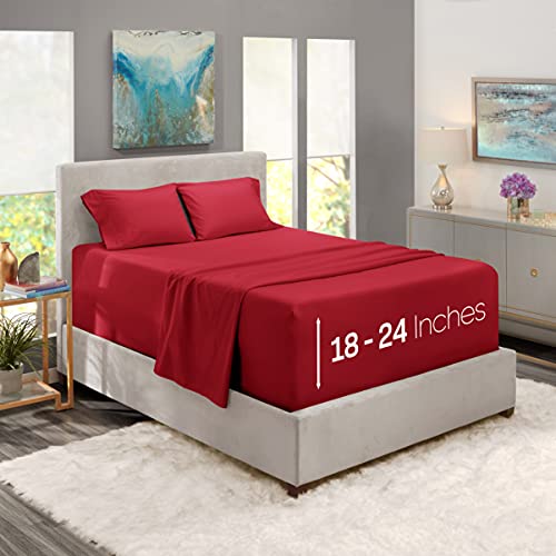 Image of Nestl Full Bed Sheet Set - Burgundy Red - 4-Piece Extra Deep Pocket | Instantly Soft, Night-One Ready (No Wash Required). Fits Extra Deep Pockets up to 24 Inches, 360-Degree Elastic Grip
