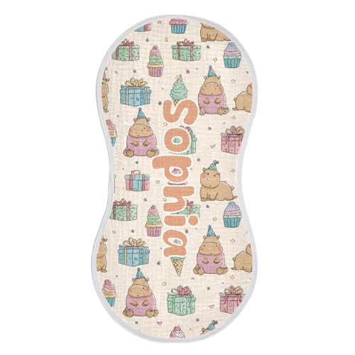Custom Capybara Name Baby Burp Cloth for Baby Drool and Messes, Personalized Text Absorbent Cotton Burping Cloths Newborn Spit Up Rags for Boys Girls Unisex 1 Pack 100% Cotton 22 x 11 in