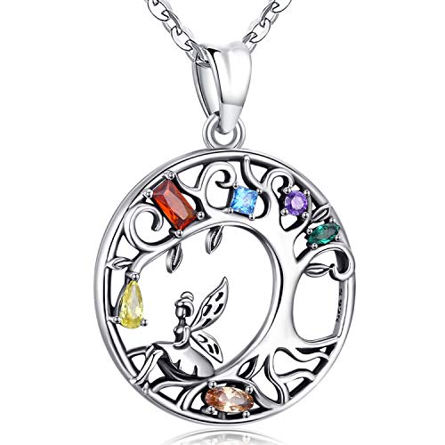 Friggem Collana in Argento per Donna, Famiglia Elfi Albero della Vita Ciondolo in Argento Sterling S925 con Confezione Regalo di Gioielli & Gemma di Zircon Infinita Colorata