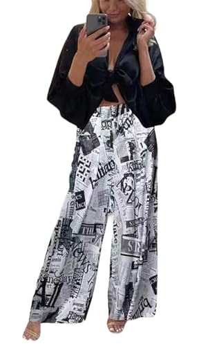 Women's Casual Two Piece Outfits Sexy Tops Wide Leg High Waist Palazzo Pants 2025 Out wear Matching Set4