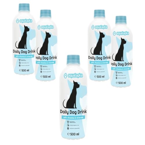 Bebida Diaria para Perros - 500 ml -con Vitaminas y con Minerales O con Colágeno - Bienestar Canino - Todas Las Edades y Razas - ANIMALUJOS (5 Botellas, Vitaminas y Minerales)