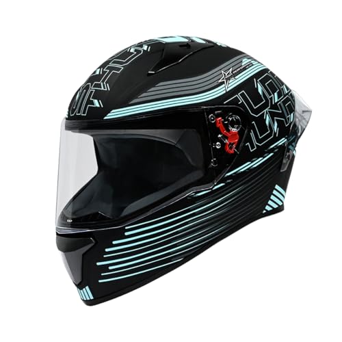 STUDDS Thunder D11 ISI and DOT Certified Full Face Helmet for Men and Women with Clear Visor - Matt Black Blue XL