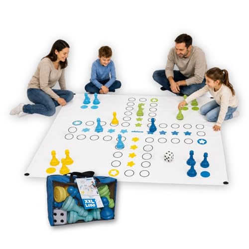 alldoro 60060 XXL Ludo 150 x 150 cm riesiges Familien-Brettspiel mit 16 großen Spielfiguren & Würfel für Garten Indoor & Outdoor