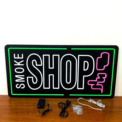35"x18" Extra Large Neon LED SMOKE SHOP Sign for Business, Super Bright Unique Design with Sturdy Chain, High Visibility for Stores Retail Shop Window by Yealusen - Used condition - Image 7