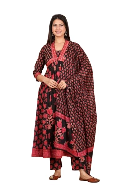Kurta Anarkali floral femme Varanga ensemble 3 pièces avec bas imprimé et Dupatta fluide