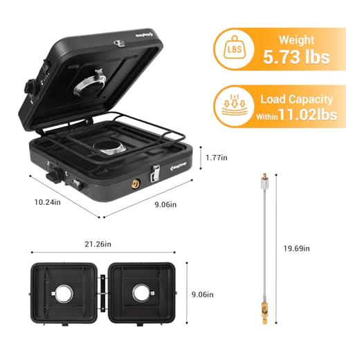 KingCamp 2 Burner Camping Stove,Portable Folding Stove with 20000 BTU,Backpacking Camp Stove for Outdoor Cooking,2 Adjustable Burners & Piezo Ignition for BBQ Hiking Backpacking Camping - Image 3