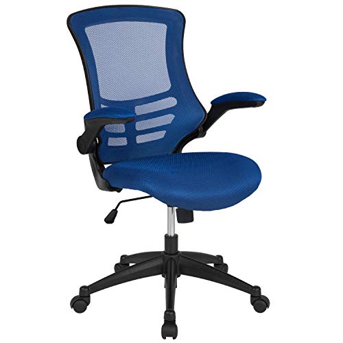 Image of Flash Furniture Kelista Mid-Back Blue Mesh Swivel Ergonomic Task Office Chair with Flip-Up Arms