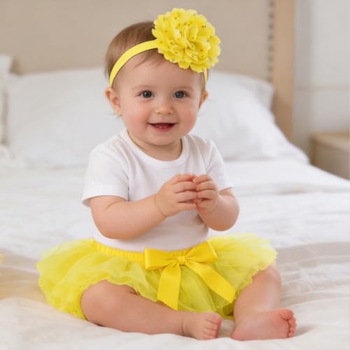 Image of 6M-3T Infant Baby Girl Tutu Skirt Toddler Girls Solid Color Tulle Skirts Birthday Outfits with Headband