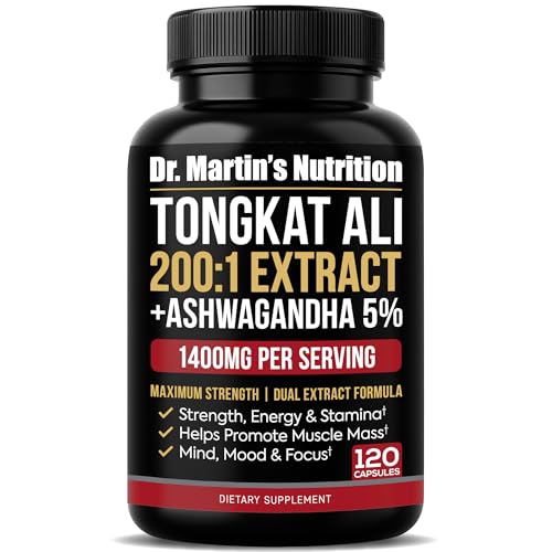 1400mg Tongkat Ali 200:1 Extract + Ashwagandha 5% Withanolides | Longjack High Potency Dual-Adaptogen Support for Energy Strength Vitality Endurance Focus & Stress Balance | 120 Capsules