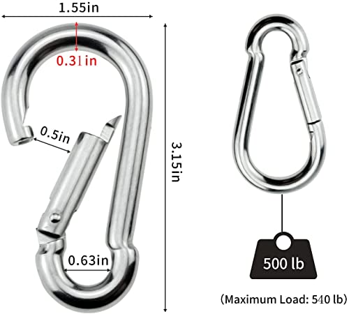 Dophyranix 3 Inch Carabiner Spring Snap Hook Steel Clip Link Buckle Heavy Duty 8X80Mm 10 Pcs For Outdoor Camping Hiking Hammock Swing, White #TOP1