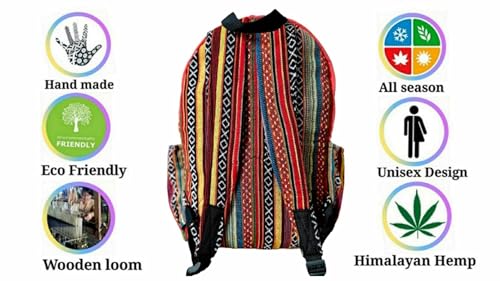 Large size multi pocket breathable back pack | Hand made Eco friendly Hemp from Himalaya | Strong backpack with Unbreakable YKK Zipper chain. College, Laptop, travelling.2