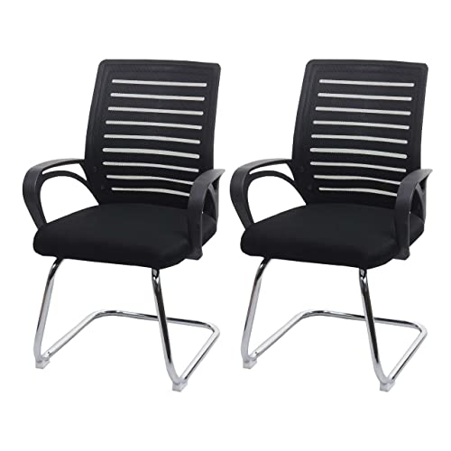 Mendler 2er-Set Konferenzstuhl HWC-K51, Besucherstuhl Freischwinger, 150kg belastbar Stoff/Textil - schwarz