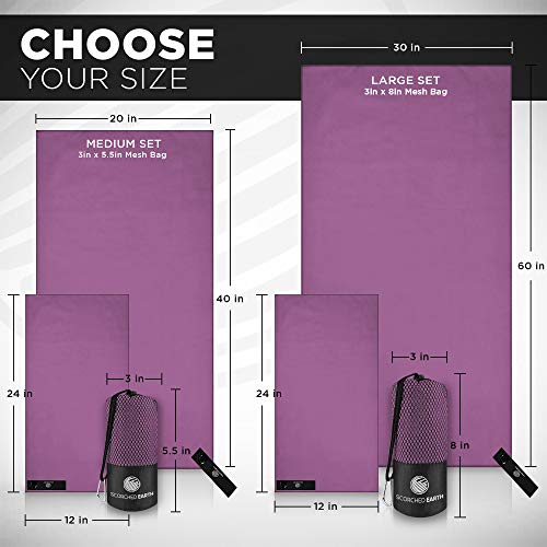 Scorchedearth Microfiber Travel & Sports Towel Set - Quick Dry, Super Absorbent, Compact, Lightweight - For Camping, Backpacking, Hiking, Beach, Yoga, Swimming - Includes 2 Sizes + Carrying Bag & Clip #TOP3