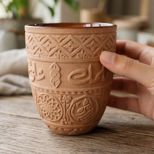 Handcrafted Heritage Clay Coffee Cup | Tea Pot | Dubai Souvenir | Espresso Cup 300mL Tea Mug Drinking Cup for Cappuccino Latte | Cultural Vintage UAE Cup Retro Modern Design | 250-350 ml