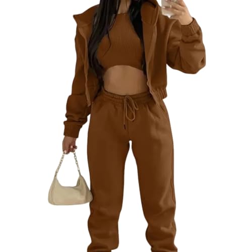 Survêtement 3 pièces femme avec pantalon de jogging fuselé et veste courte zippée