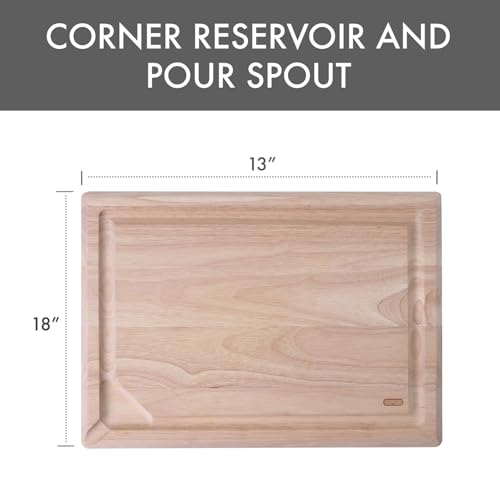 Tabla de cortar Dexas Rubberwood con vertedero - 45.72 cm x 33.02 cm x 2.54 cm | Surco para jugos, esquinas para fácil vertido, madera resistente para tallar y picar miniatura 2
