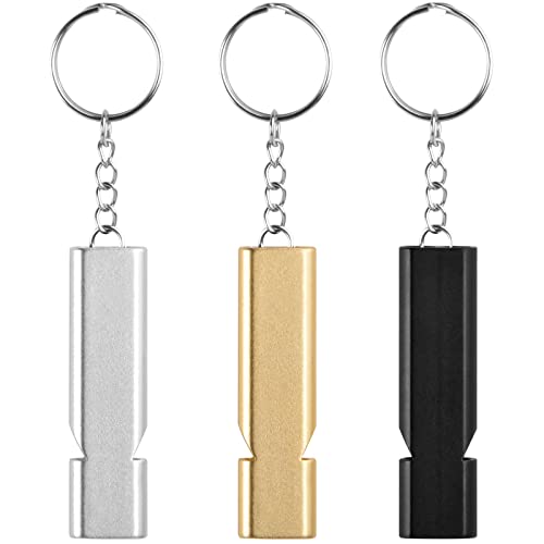 Colexy 3 Stück Trillerpfeife, Signalpfeife Laut Notfall, Notfallpfeife mit Schlüsselanhänger, Trillerpfeifen Metall Notfallpfeife, Trillerpfeife für Schule Gym Outdoor Camping Survival Pfeife Cover