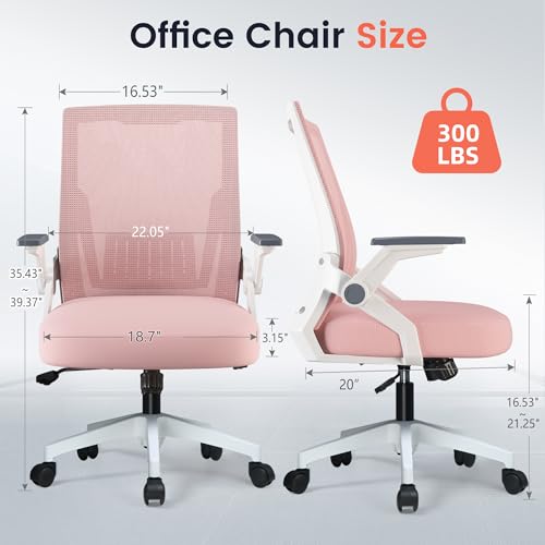 Image of GTPLAYER Ergonomic Office Chair with Flip-up Armrests Executive Computer Chair for Home Office, Breathable Mesh & Comfy Lumbar Support, Pink