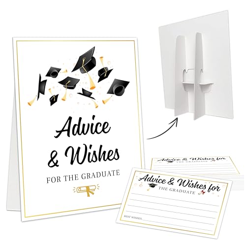 Graduation Advice & Wishes Card Set - 1 Standing Sign & 50 Pcs Advice Cards For High School College Congrats Grad Party - 2026 Graduation Memory Jar Party Decoration - A01 by AMHGLW - Used condition - US$5.73