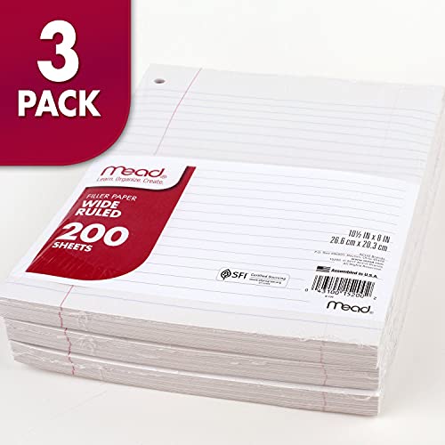 image for Mead Loose Leaf Paper, 3 Pack, Notebook Paper, Wide Ruled Filler Paper