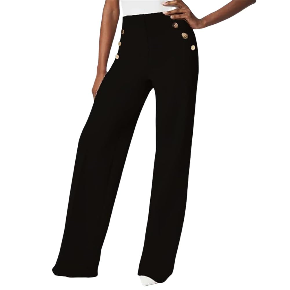 Tummy Control Button Wide Leg Pant Womens Stretchy High Elastic Waisted Trousers Womens Plus Size Wide-Leg Pants