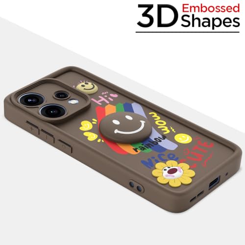 Image of Pikkme Back Cover for Oppo Reno 15F 5G | Soft Silicone| Cute Rainbow Smile & 3D Cartoon Flower Design | Shockproof Raised Camera Protection Bumper Case (Brown)