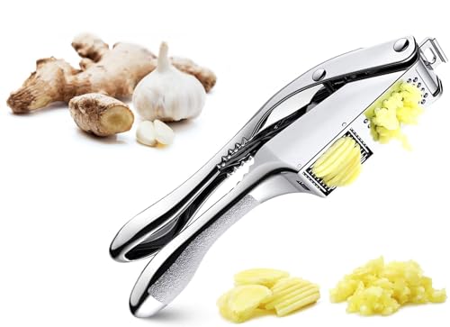 Omana Heavy-Duty Garlic Press Mincer & Slicer – 21cm Professional Stainless Steel Crusher with Ergonomic Anti-Slip Handle – Easy-Clean, Rust-Proof Ginger Squeezer Kitchen Tool