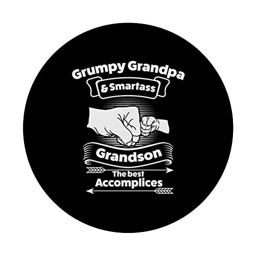 grumpy grandpa smartass grandson the best accomplices Family PopSockets Swappable PopGrip, Black - Image 3