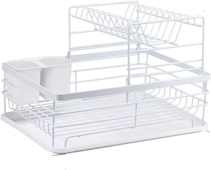 Escurridor de platos con bandeja de goteo, cesta de almacenamiento de cubiertos de cocina, escurridor de platos con soporte de almacenamiento para organizador de cocina, estante para