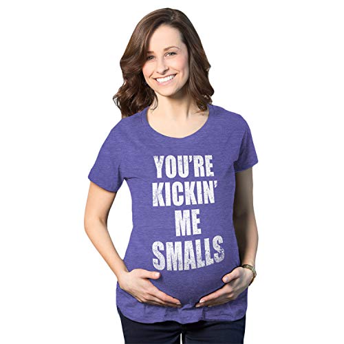 Maternity Kicking Me Smalls Funny T Shirt Pregnancy Announcement Novelty Tee Funny Graphic Pregnancy Tee Baseball Maternity Wear Cool Movie Short Sleeve Purple M