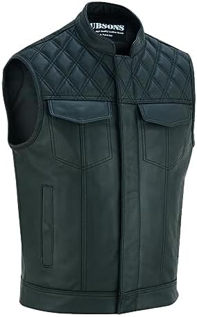RUBSONS SOA Men's Motorcycle Diamond Stitching Quilted Leather Biker Club Style Vest