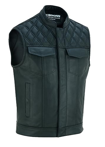 RUBSONS SOA Men’s Motorcycle Diamond Stitching Quilted Leather Biker Club Style Vest (DE/NL/SE/PL, Alphanumerisch, S, Regular, Regular, Black)