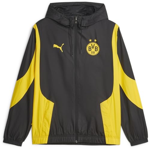 PUMA Borussia Dortmund Prematch Chaqueta de chándal para hombre, negro/amarillo neón, M, amarillo y negro