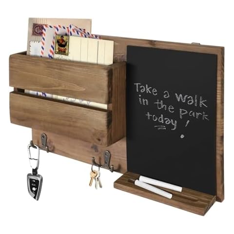 Flexzion Rustic Wood Mail Sorter with Chalkboard Cover