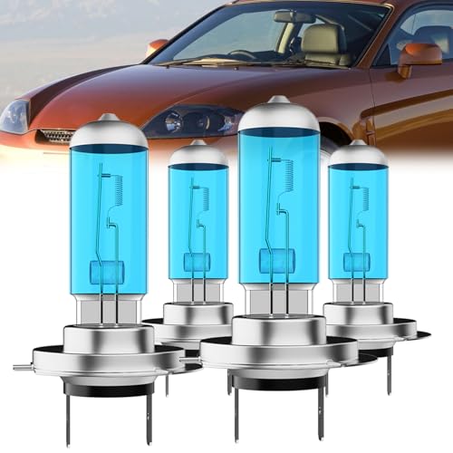 Image of Headlight Bulbs Compatible With Hyundai Tiburon 2003-2006, H7 High Beam + H7 Low Beam Halogen Light Bulb Combo, Super Bright 6000K White, Plug and Play, Pack of 4