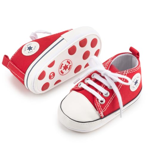 Image of Meckior Baby Girls Boys Canvas Sneakers Soft Sole High-Top Ankle Infant First Walkers Crib Shoes