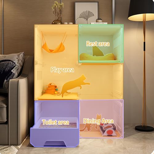 Cage pour chat avec bac à litière intégré et arbre à chat à 3 niveaux - 4