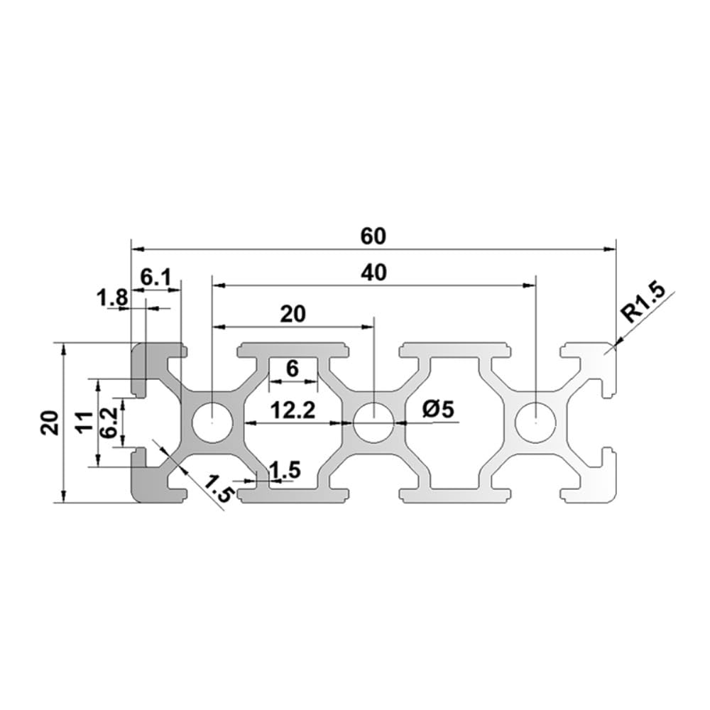 GTPBAO Profilo in alluminio 2060T nero, scanalatura a T, 20x60 mm, anodizzato, telaio for stampante 3D, montaggio rack Binario estruso(1000mm)