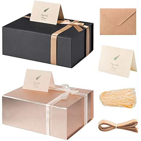 LIFELUM 2 Pack Black&Rose Gold Gift Box 13 x 10 x 5 inch Large Gift Box with Magnetic Lids for Bithday Gifts Box Contains Card, Ribbon, Shredded Paper Filler Cover