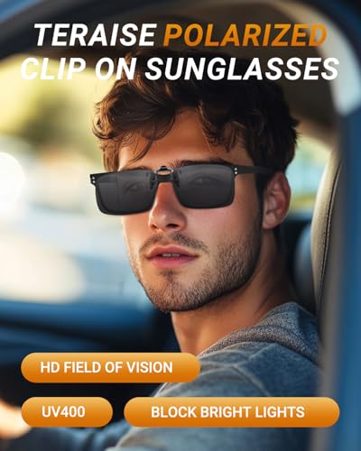 Image of TERAISE Polarized Clip on Sunglasses Over Prescription Glasses Anti-Glare UV400 for Men Women Driving Travelling Outdoor