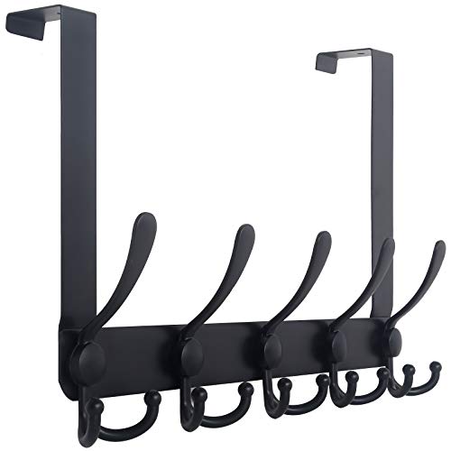 WEBI Over The Door Hook,Door Hanger Hook Rack with 5 Tri Hooks for Hanging Coats,Over Door Towel Rack Door Coat Towel Hanger Door Coat Rack for Bathroom,Behind Back of Door,Black