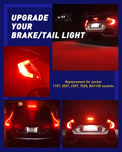 Image of AUTOONE 1157 LED Bulb Red for Brake Lights, 2057 2357 7528 BAY15D LED Bulbs for Tail Light, 700% Brighter Canbus Ready Plug and Play Waterproof LED Bulbs, Pack of 2