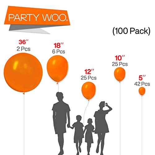 Image of PartyWoo Tangerine Orange Balloons, 100 pcs Dark Different Sizes Pack of 36 Inch 18 Inch 12 Inch 10 Inch 5 Inch Deep for Balloon Garland as Party Decorations, Orange-Y9