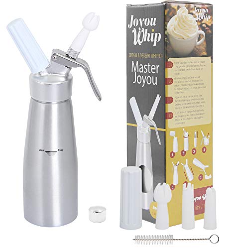 Whipped Cream Dispenser - Professional Cream Whipper, Whipping Siphon with 3 Decorating Nozzles, 1-Pint Gourmet Cream Whipper (Silver) (Aluminum) Whipped Cream Dispenser - Professional Cream Whipper, Whipping Siphon with 3 Decorating Nozzles, 1-Pint Gourmet Cream Whipper (Silver) (Aluminum)