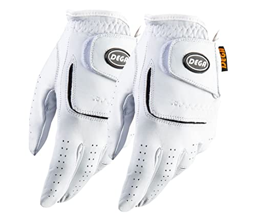Dega Guantes de golf 100% Cabretta de cuero para hombres zurdos (paquete de 2 pulgadas) suave agarre...