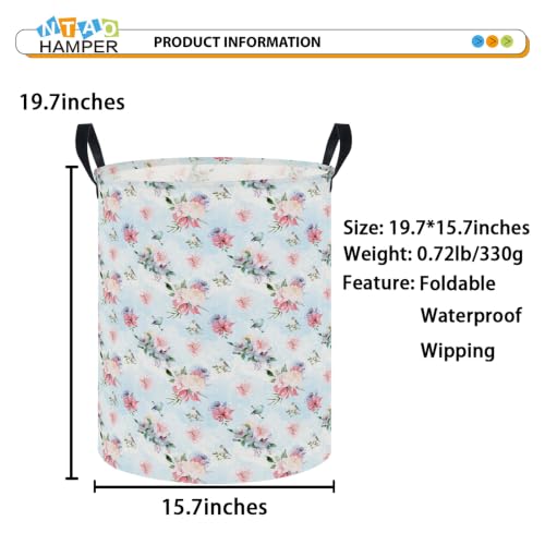 Image of NTAOHAMPER Laundry Hamper,Laundry Basket,Baby Nursery Hamper,Waterproof Storage Bin,Clothes Organizer Basket,Room Decor(Blue Retro Flower)