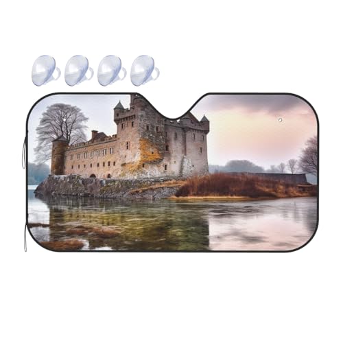 Castle Near Lake Stones - Parasole per parabrezza auto pieghevole 2025 divertente parasole per parabrezza anteriore, protezione solare per interni automobilistici, misura media