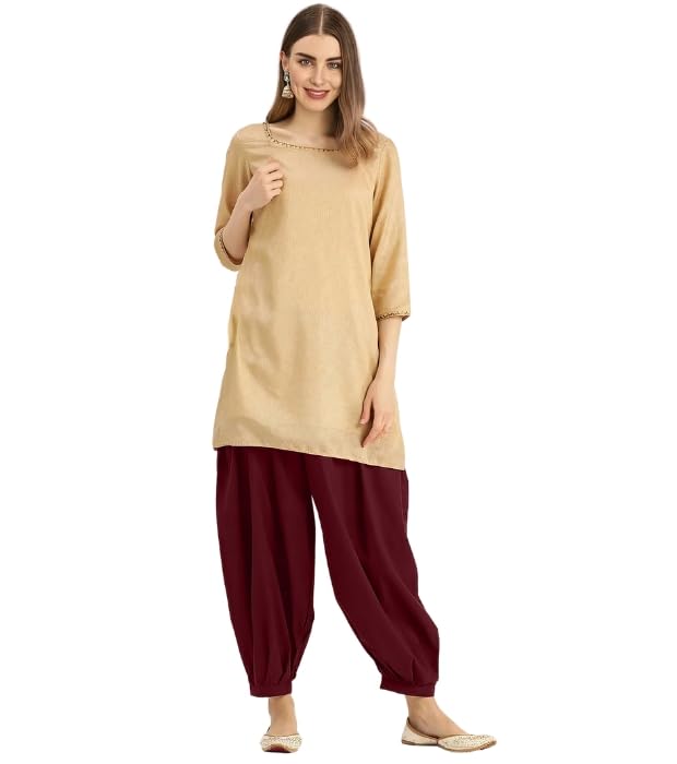 Image of Women's Cambric Cotton Afghani Patiala Salwar - Loose Fit, Elastic Waist, Deep Pockets | Ethnic & Casual Wear
